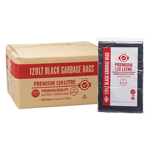 120 Litre Black Premium Heavy Duty Bin Liners