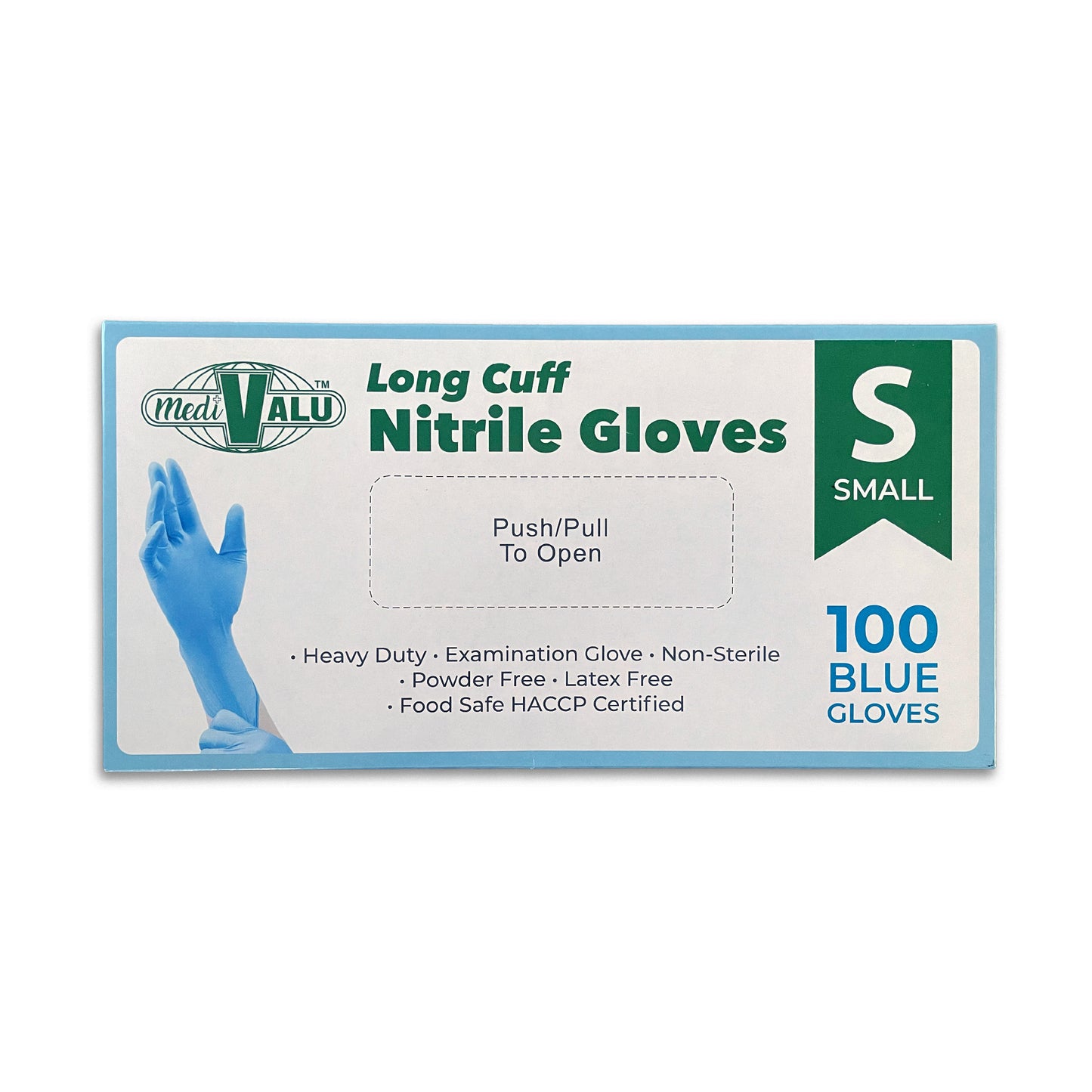 MediValu Super Strength Long Cuff Nitrile Blue Powder Free Disposable Gloves