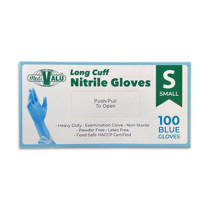 MediValu Super Strength Long Cuff Nitrile Blue Powder Free Disposable Gloves