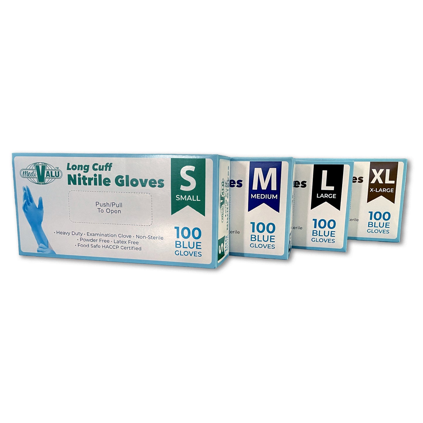 MediValu Super Strength Long Cuff Nitrile Blue Powder Free Disposable Gloves