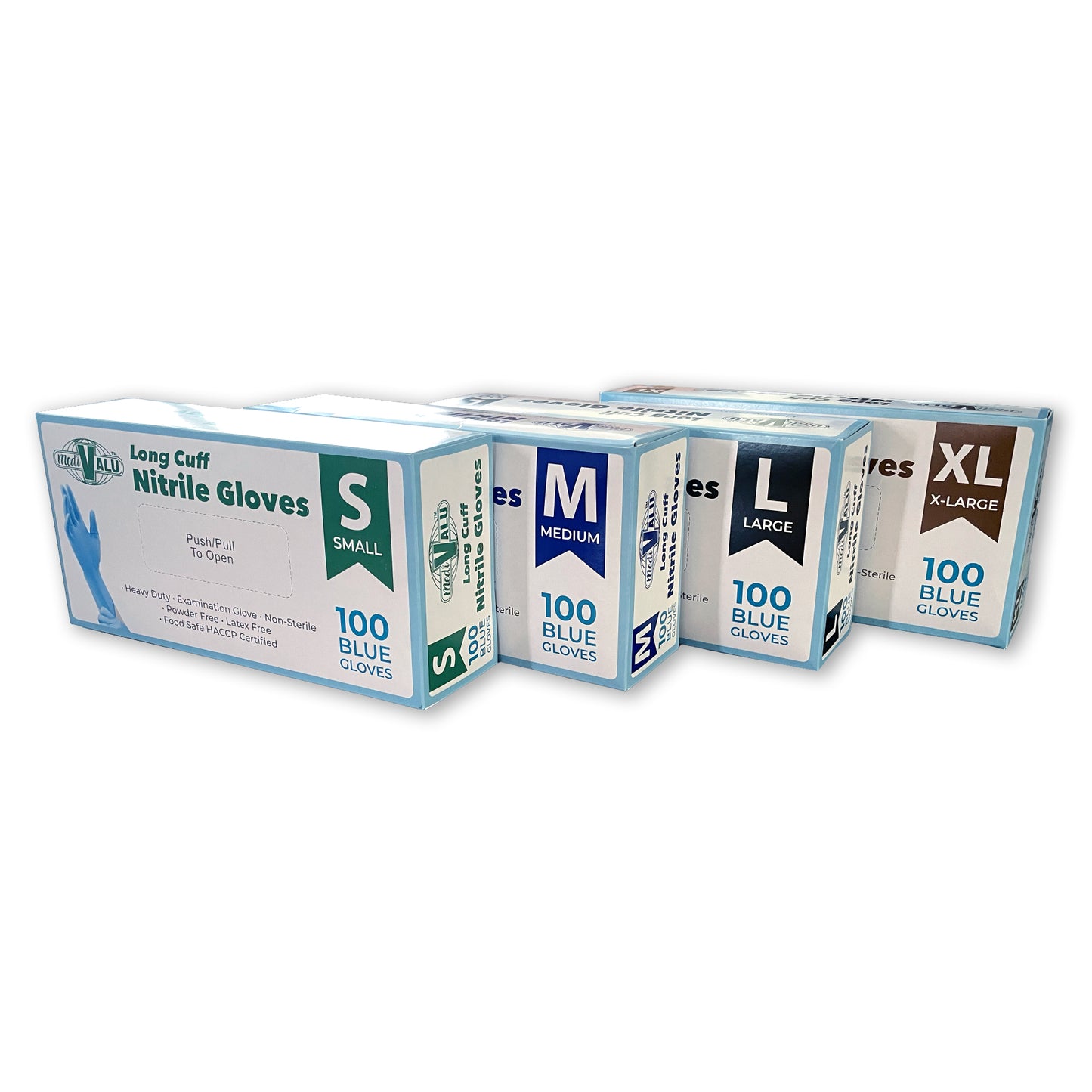 MediValu Super Strength Long Cuff Nitrile Blue Powder Free Disposable Gloves